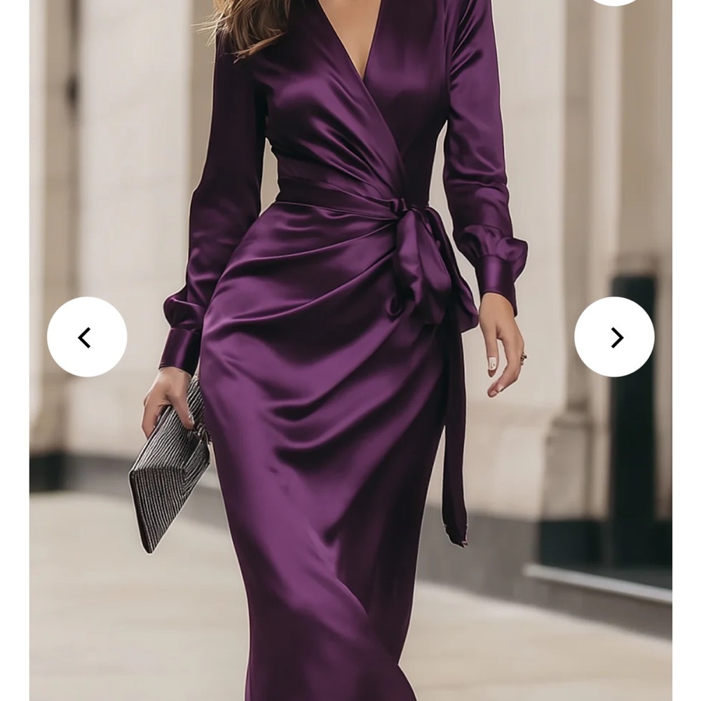 Elegant Long Sleeve Satin Dress in Deep Purple